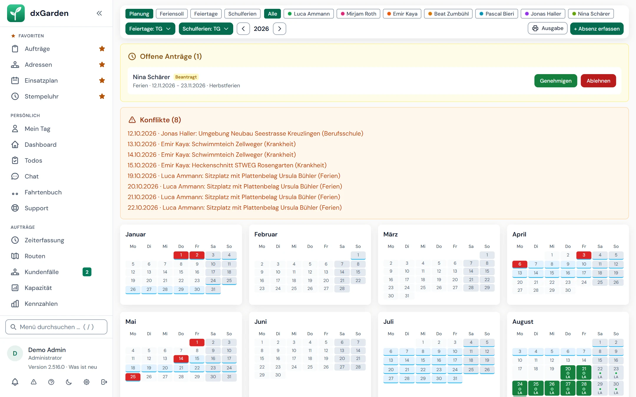 Ferienkalender mit Absenzen aller Mitarbeitenden