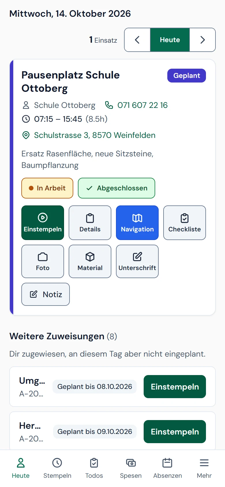 Mein Tag: Einsätze des Vorarbeiters am Handy